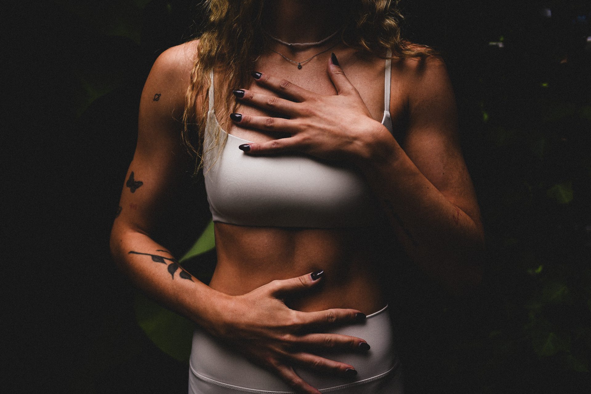 Hands on heart and belly — a restorative moment in nature